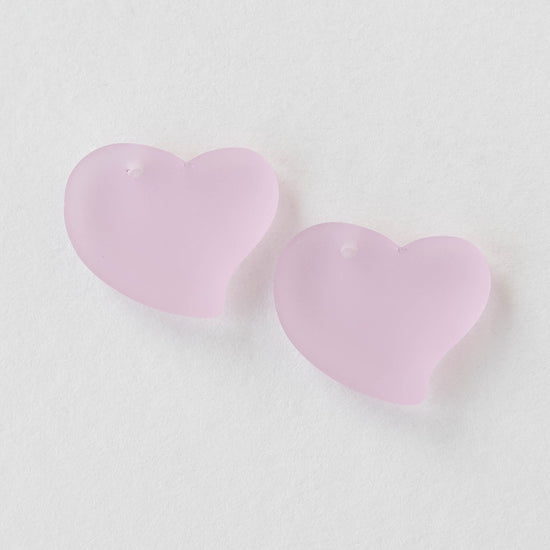 18mm Frosted Glass Hearts - pink - 2 Beads