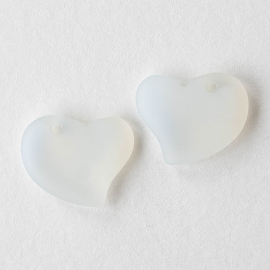 18mm Frosted Glass Hearts - Moonstone  - 2 Beads