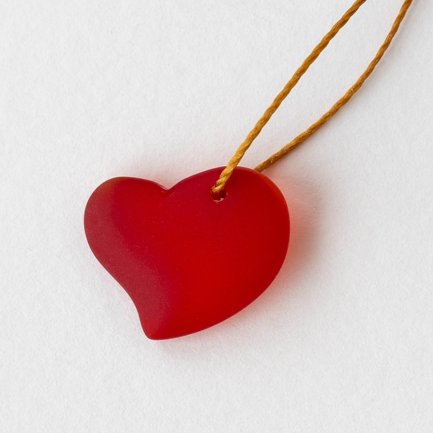 18mm Frosted Glass Hearts - Red - 2 Beads
