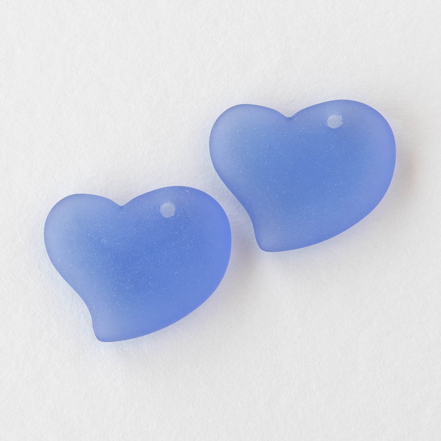 Load image into Gallery viewer, 18mm Frosted Glass Hearts - Sapphire Blue - 2 Beads
