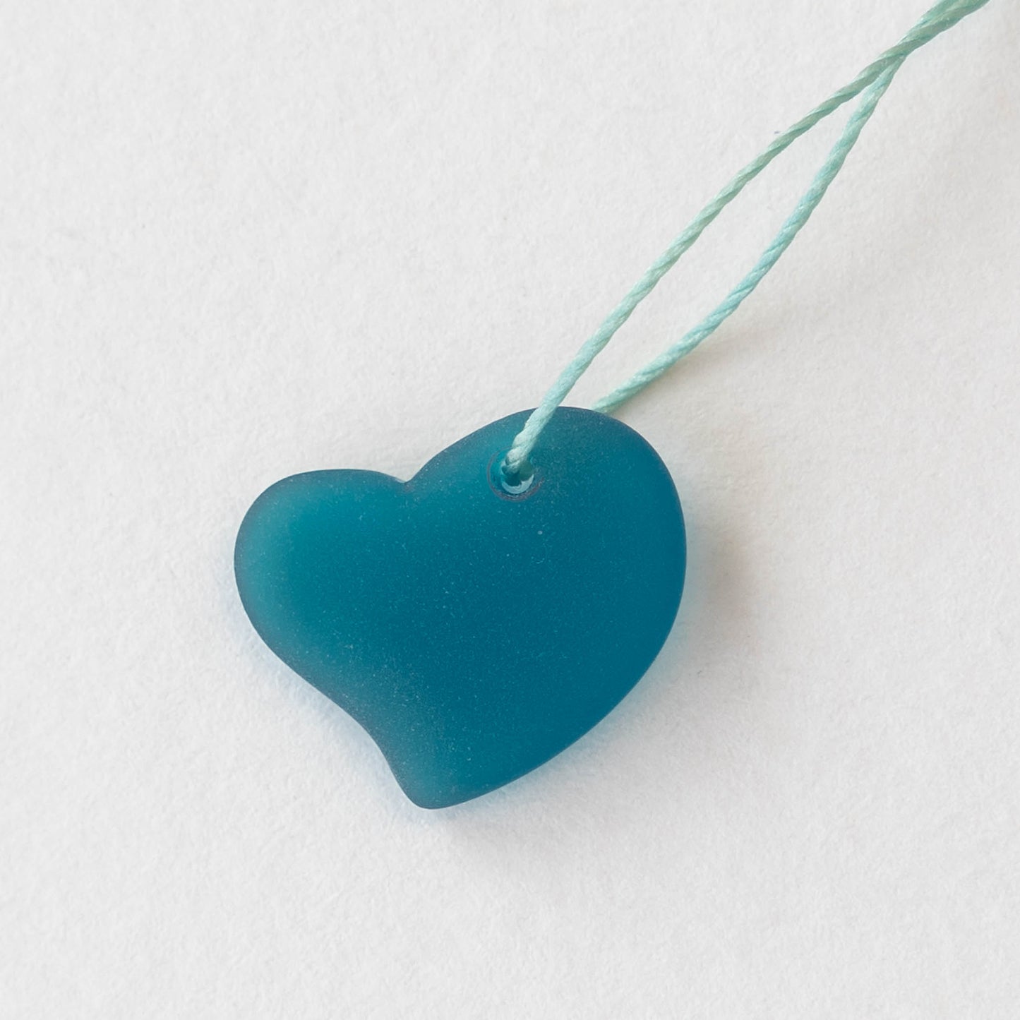 18mm Frosted Glass Hearts - Teal - 2 Beads