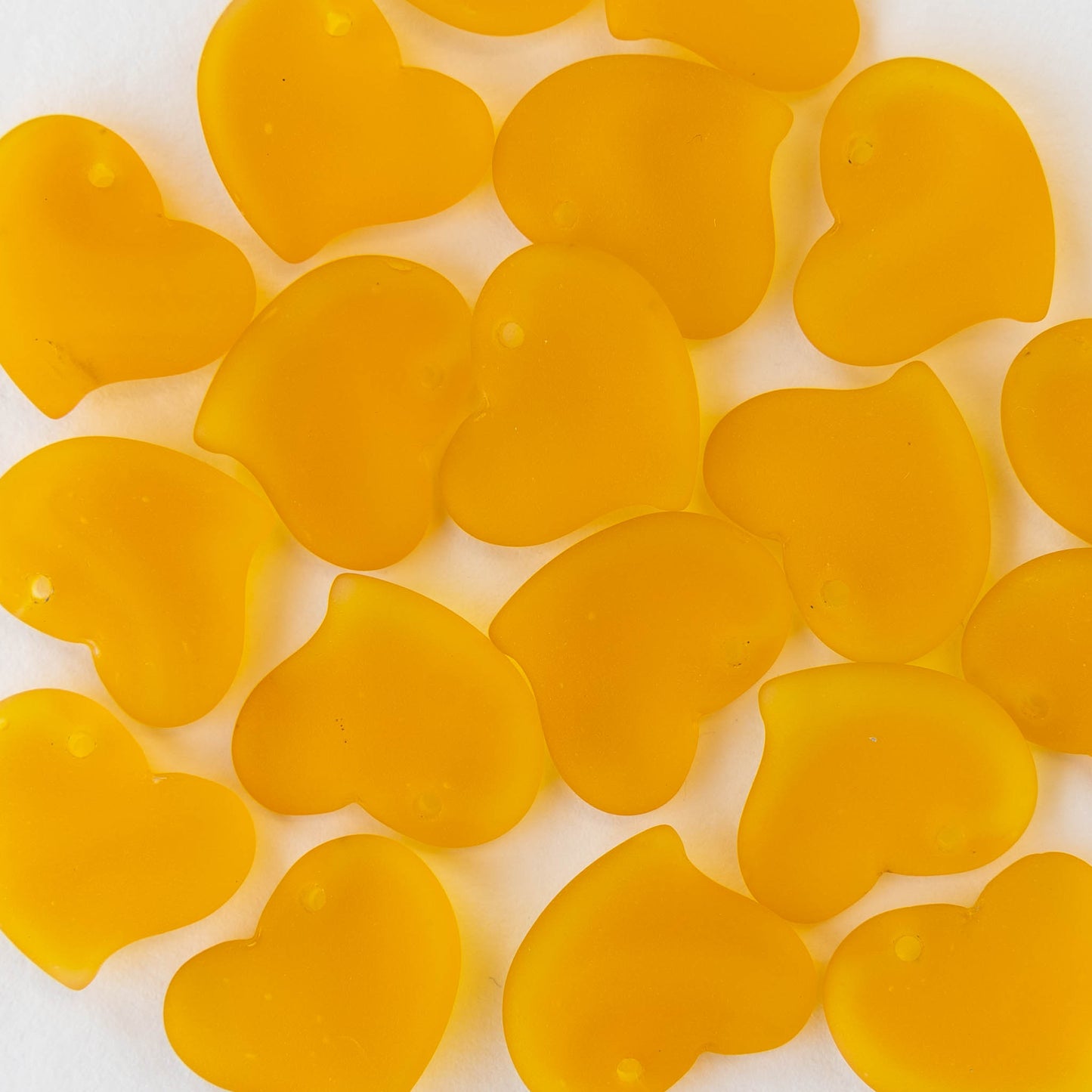 18mm Frosted Glass Hearts - Yellow - 2 Beads