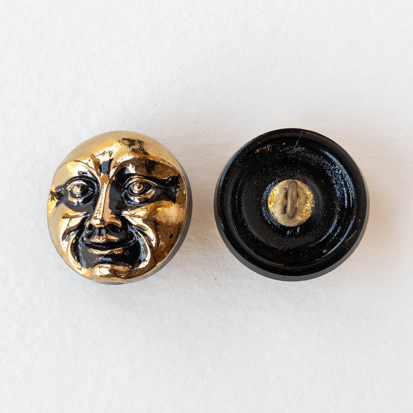 18mm Moon Face Buttons - Metallic Gold with Black Wash  - 1 Button