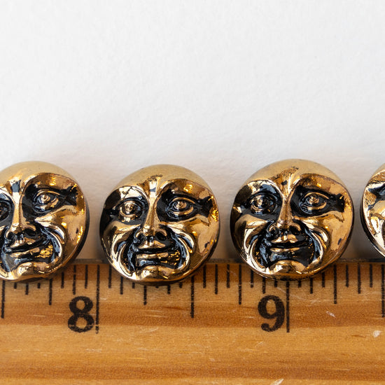 18mm Moon Face Buttons - Metallic Gold with Black Wash  - 1 Button