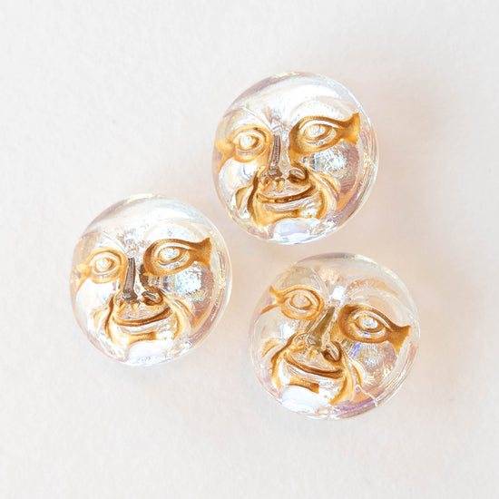 18mm Moon Face Buttons - Crystal AB with Gold Wash  - 1 Button