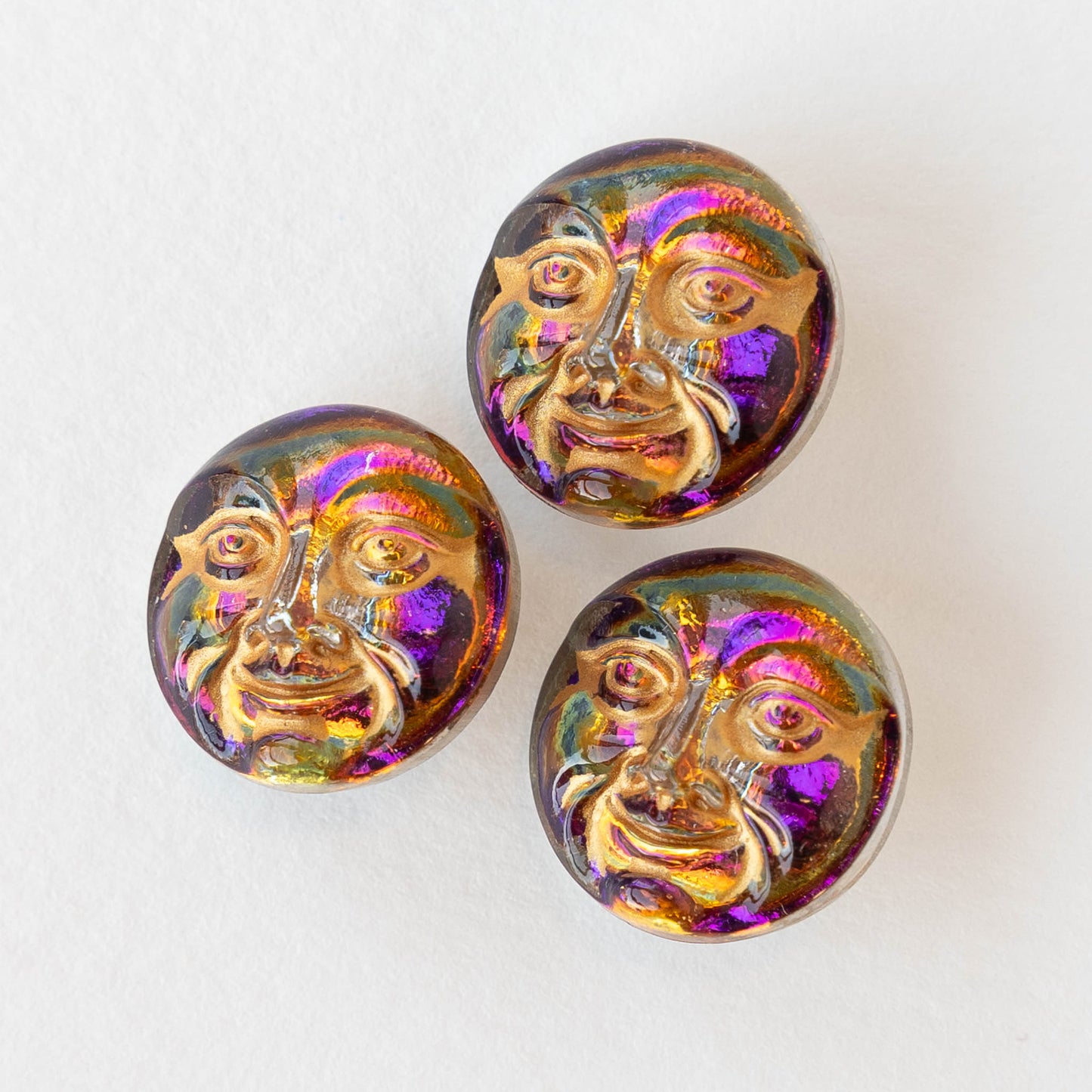 Load image into Gallery viewer, 18mm Moon Face Buttons -  Purple Orange Iridescent with Gold Wash - 1 Button
