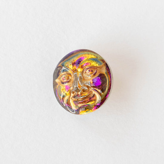 Load image into Gallery viewer, 18mm Moon Face Buttons -  Purple Orange Iridescent with Gold Wash - 1 Button
