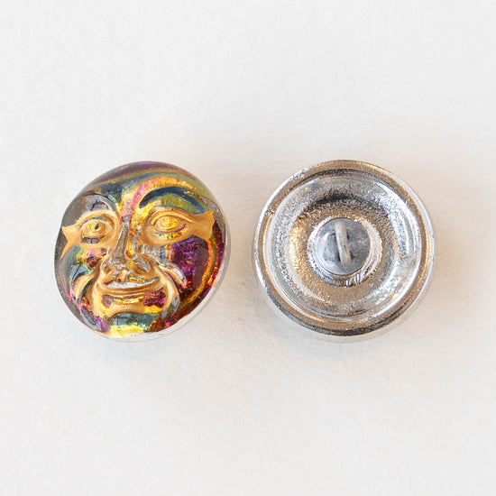 18mm Moon Face Buttons -  Purple Orange Iridescent with Gold Wash - 1 Button