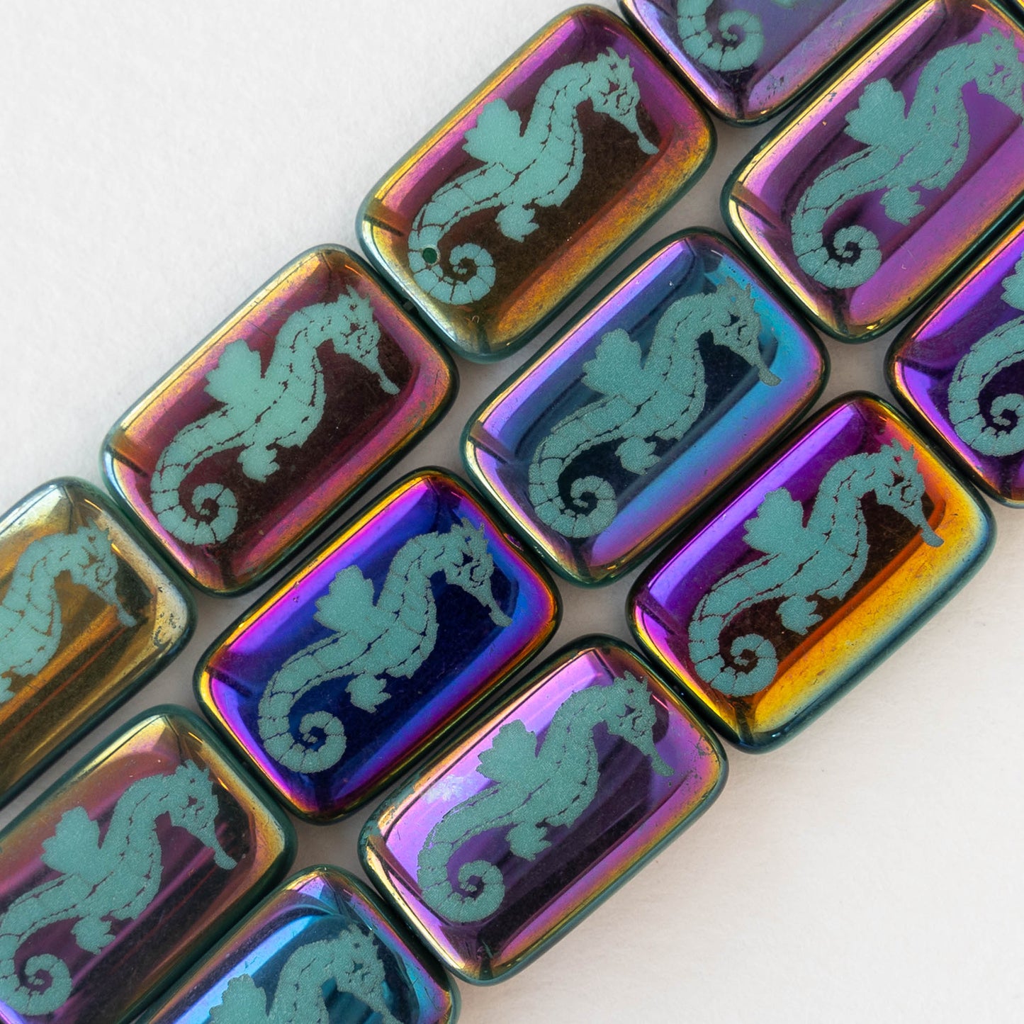 Seahorse Lazer Tattoo Rectangle Beads - 6 Beads