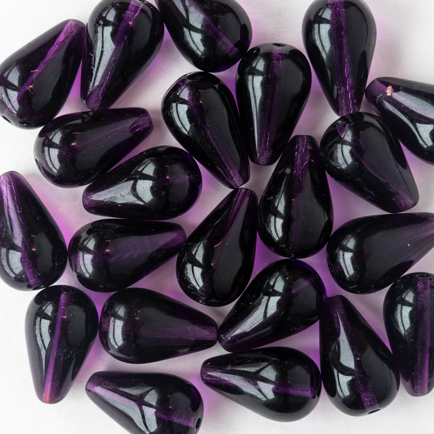 11x18mm Glass Teardrop Beads - Dark Amethyst - 20 Beads