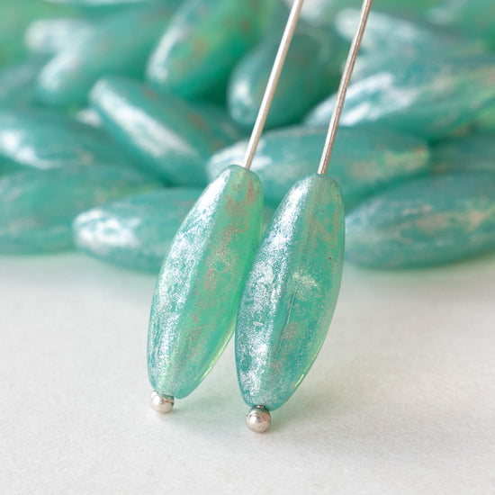 19mm Tapered Tube Beads -Seafoam with Silver Dust - 10