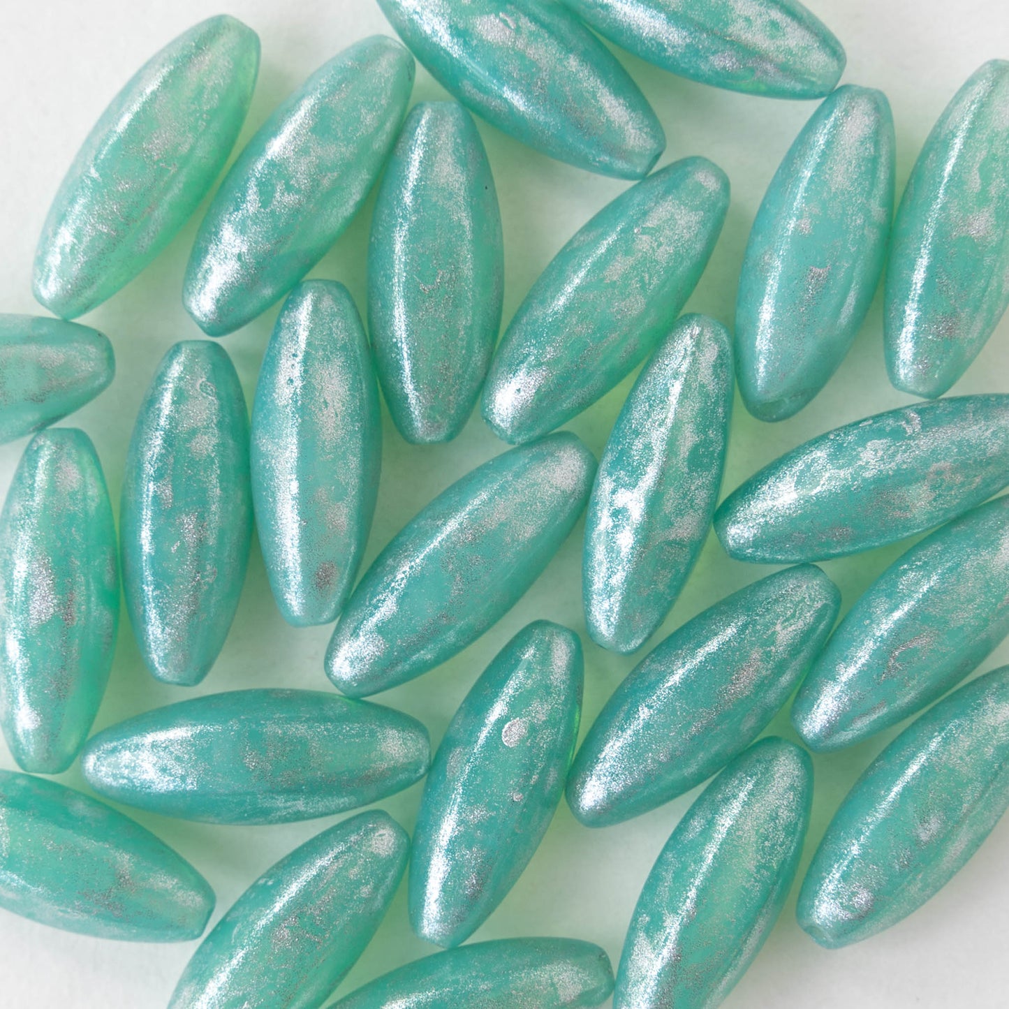 Load image into Gallery viewer, 19mm Tapered Tube Beads -Seafoam with Silver Dust - 10

