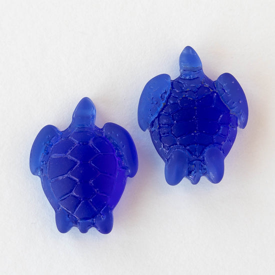 18x23mm Frosted Glass Turtle Pendant - Cobalt Blue - 4