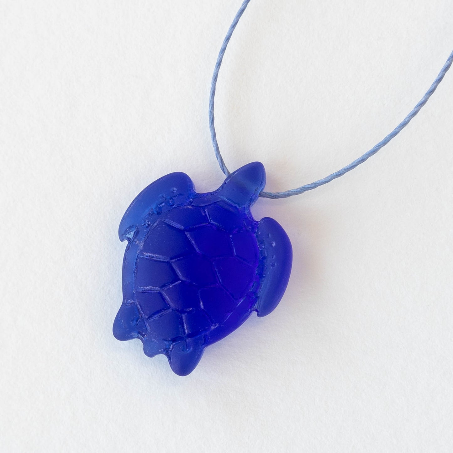 18x23mm Frosted Glass Turtle Pendant - Cobalt Blue - 4