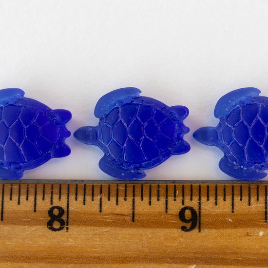18x23mm Frosted Glass Turtle Pendant - Cobalt Blue - 4