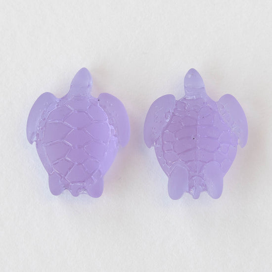 18x23mm Frosted Glass Turtle Pendant - Lavender - 4 Beads