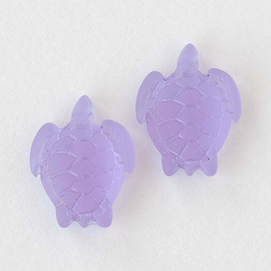 18x23mm Frosted Glass Turtle Pendant - Lavender - 4 Beads