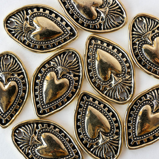 18x28mm Oval Heart Pendant - Antique Gold - 2 or 6 pendants