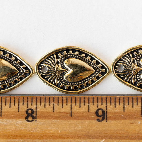 18x28mm Oval Heart Pendant - Antique Gold - 2 or 6 pendants