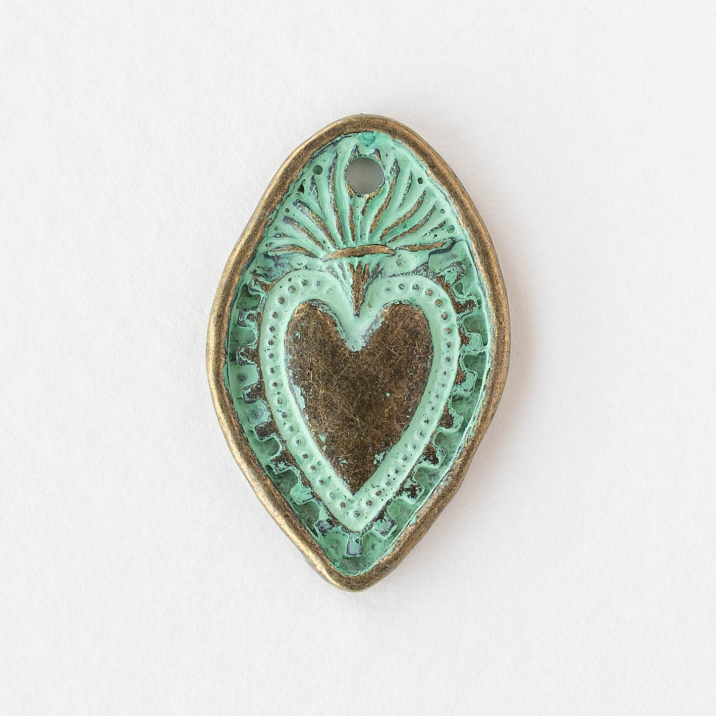 18x28mm Oval Heart Pendant - Green Patina Brass - 2 or 6 pendants