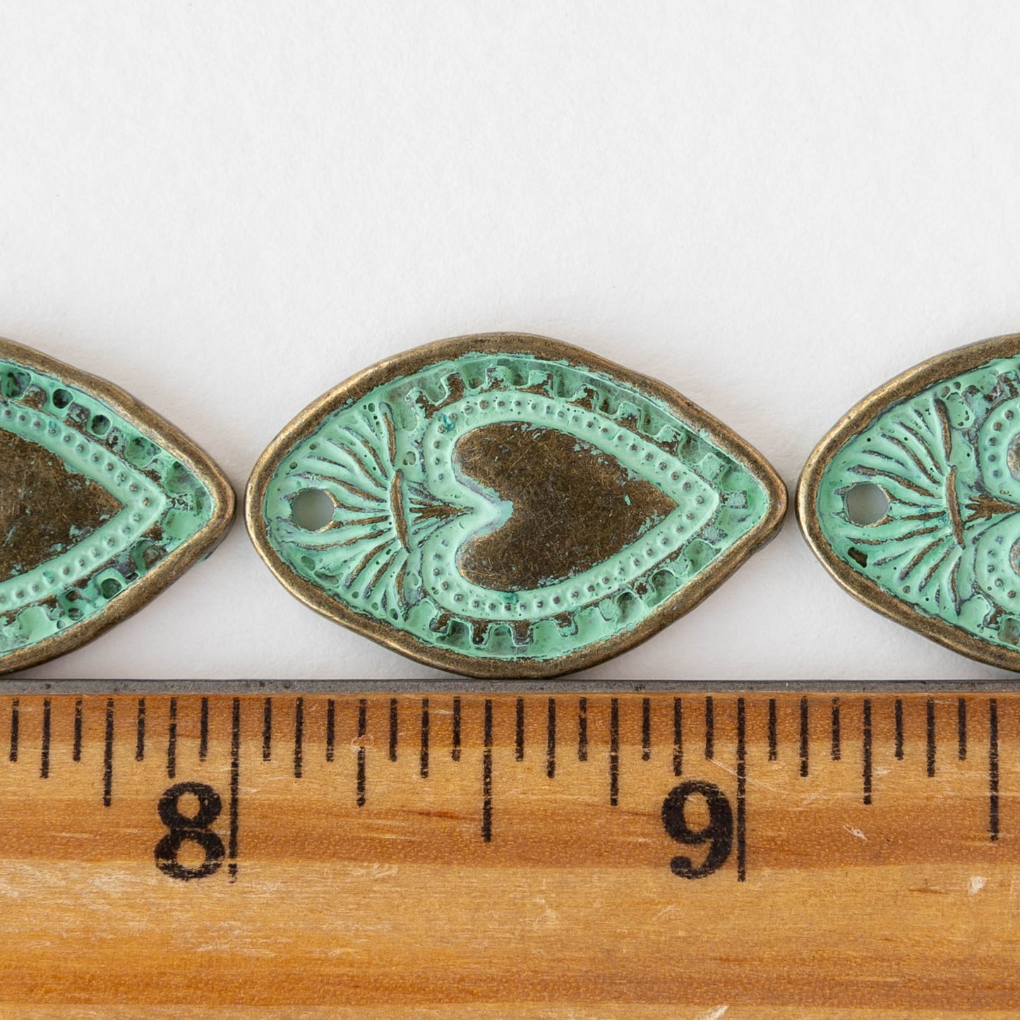 18x28mm Oval Heart Pendant - Green Patina Brass - 2 or 6 pendants