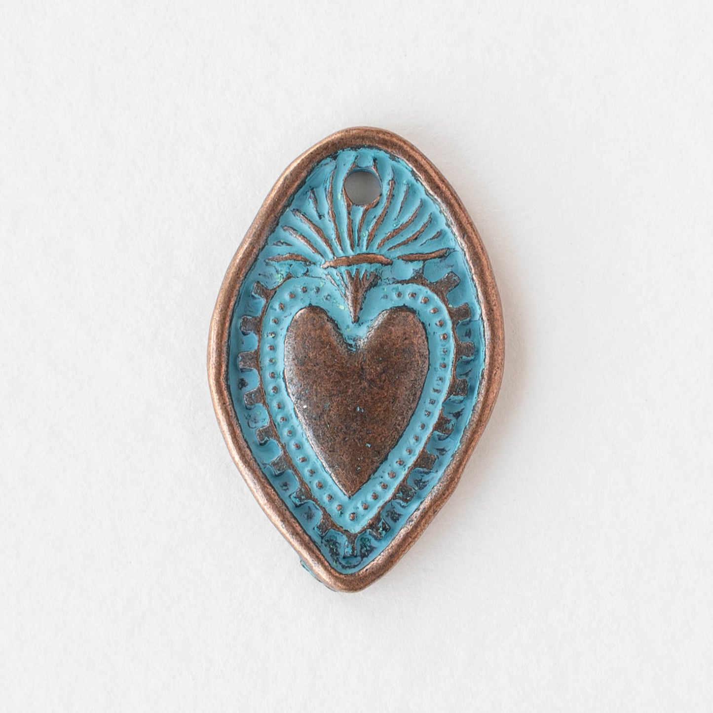18x28mm Oval Heart Pendant - Blue Patina Copper - 2 or 6 pendants