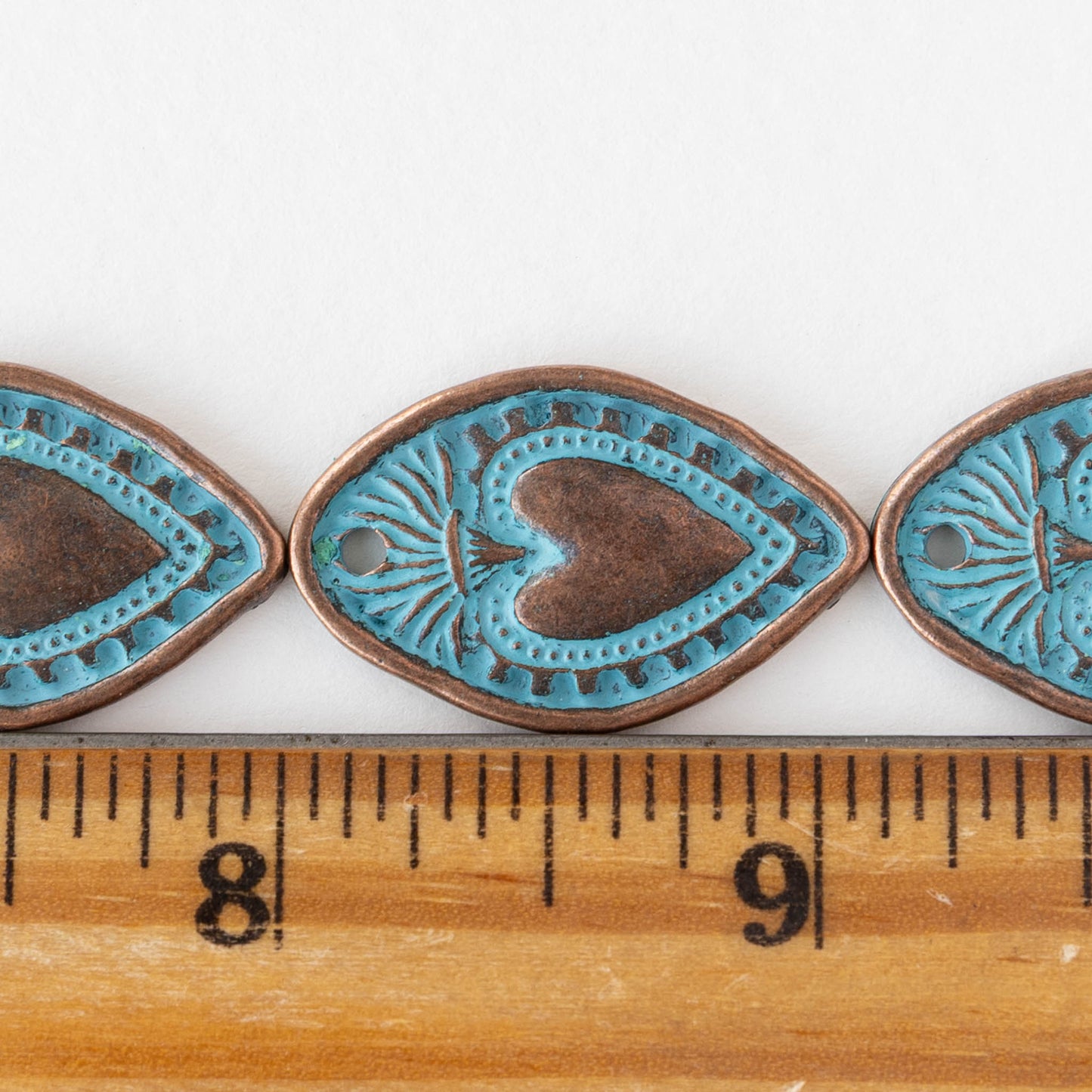 18x28mm Oval Heart Pendant - Blue Patina Copper - 2 or 6 pendants
