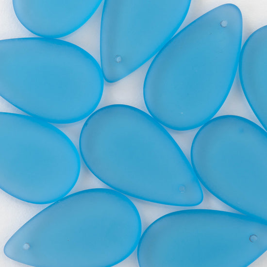 30x18mm Large Flat Teardrop Beads - Aqua Matte - 10 Beads