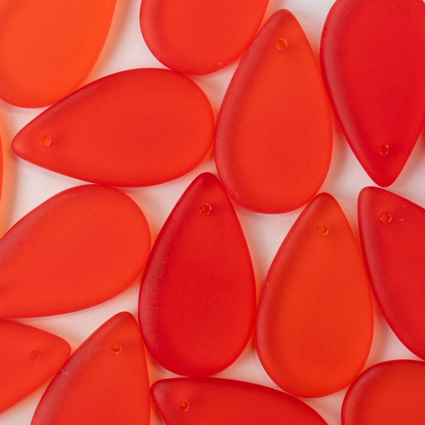 30x18mm Large Flat Glass Teardrop Beads - Hyacinth Orange Matte - 10 Beads