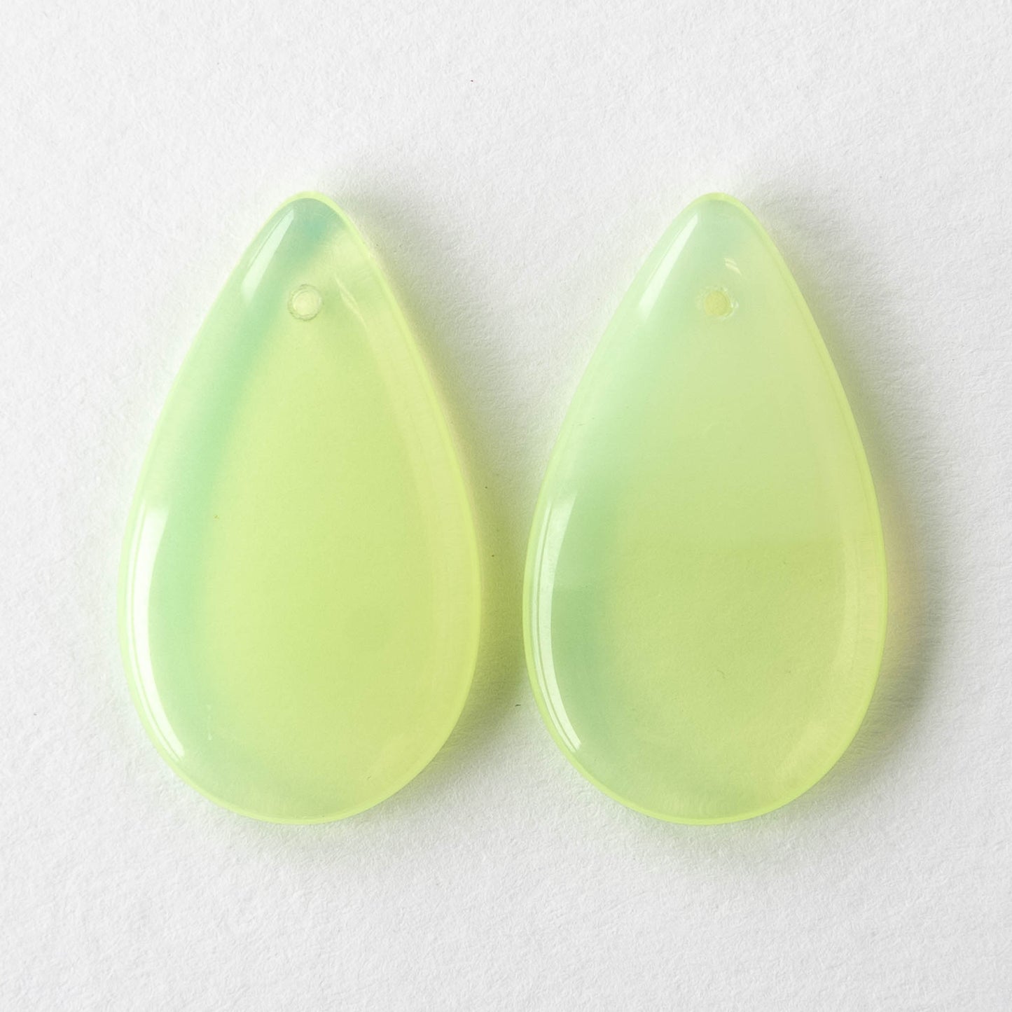 30x18mm Large Flat Glass Teardrop Beads - Jonquil Yellow Opaline - 10 Beads