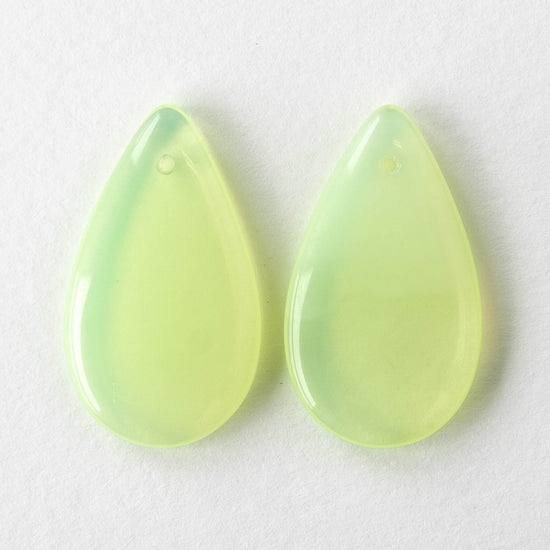 30x18mm Large Flat Glass Teardrop Beads - Jonquil Yellow Opaline - 10 Beads