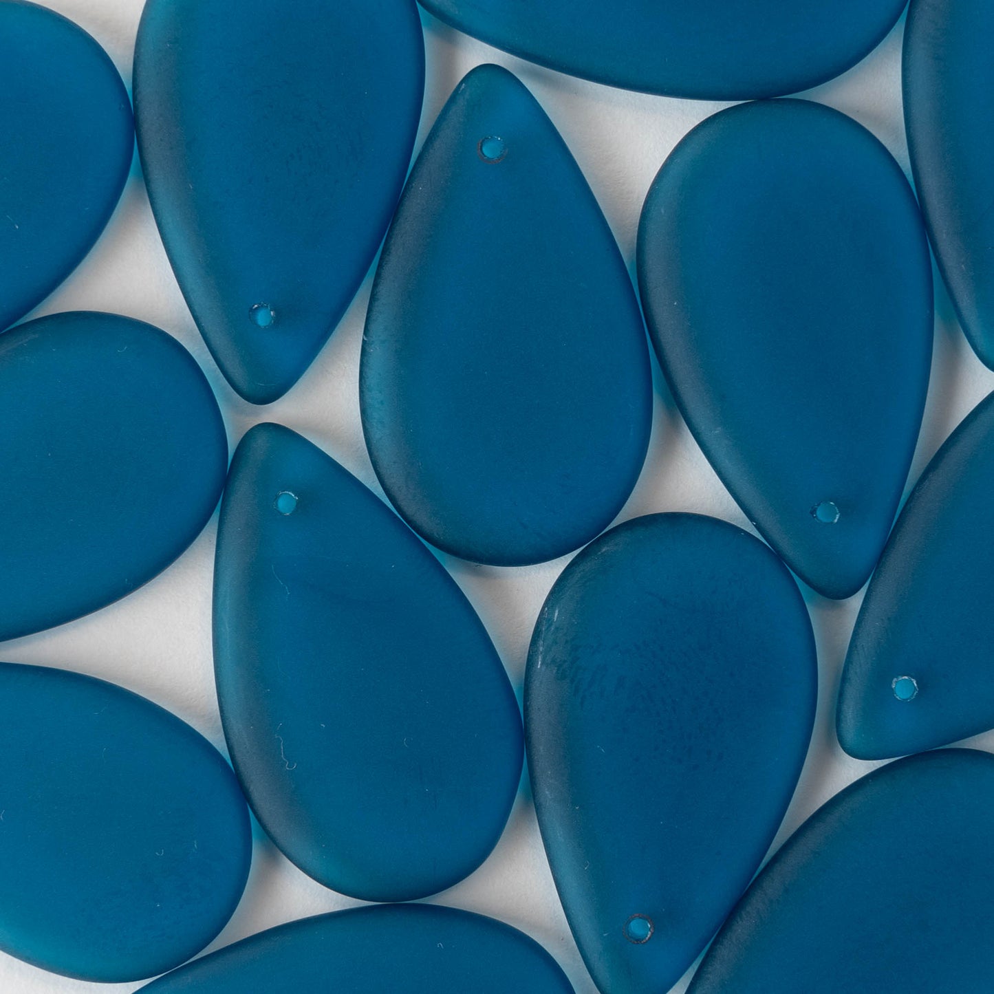 30x18mm Large Flat Glass Teardrop Beads - Matte Teal Blue - 10 Beads