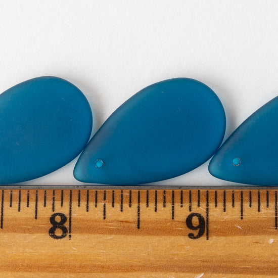 30x18mm Large Flat Glass Teardrop Beads - Matte Teal Blue - 10 Beads