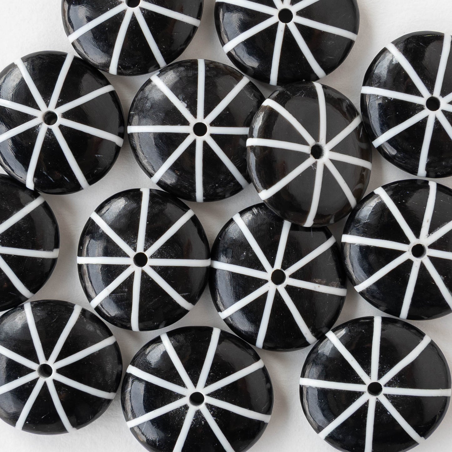 20mm Buffalo Horn Disk Beads - Black and White - 6 beads