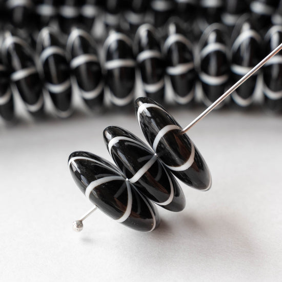 20mm Buffalo Horn Disk Beads - Black and White - 6 beads