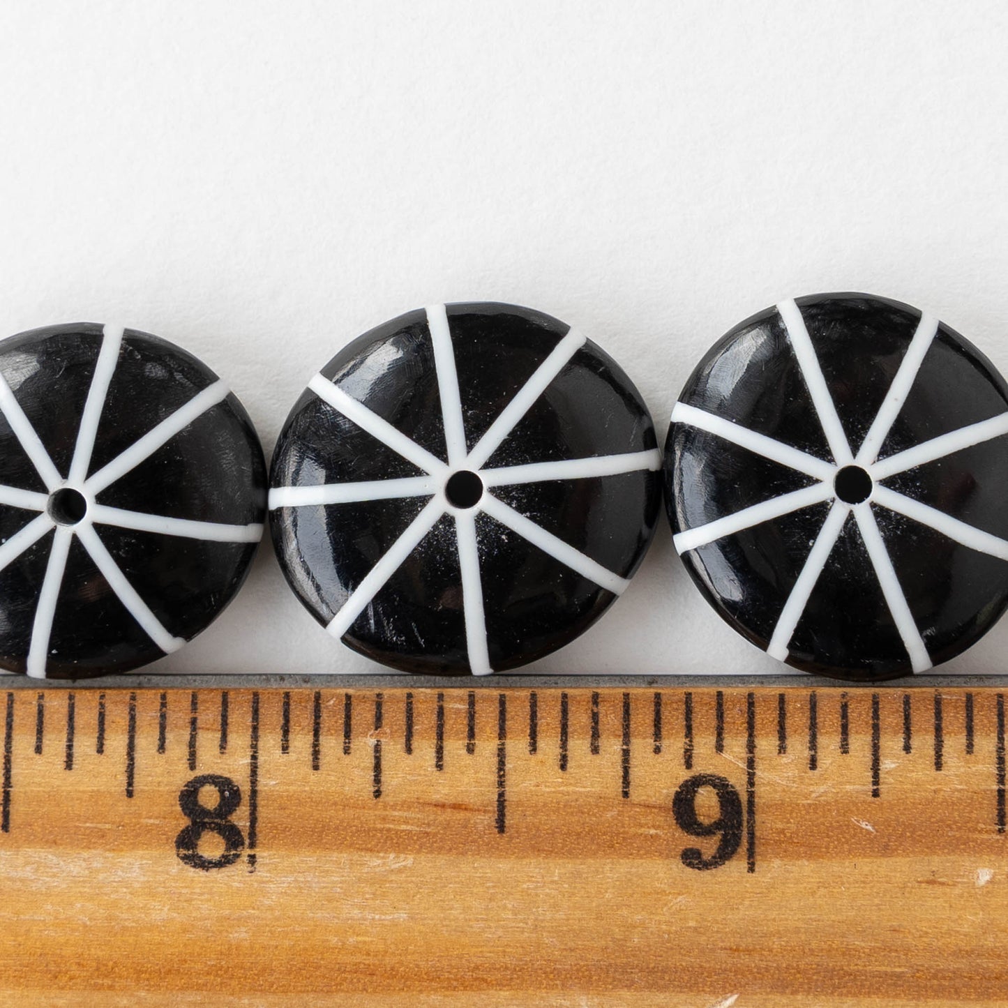 20mm Buffalo Horn Disk Beads - Black and White - 6 beads