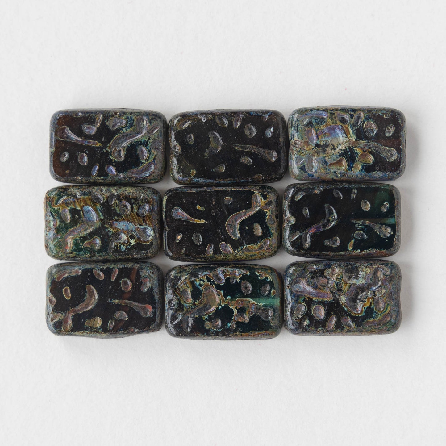 19mm Groovy Rectangle - Opaque Black Picasso - 10 Beads