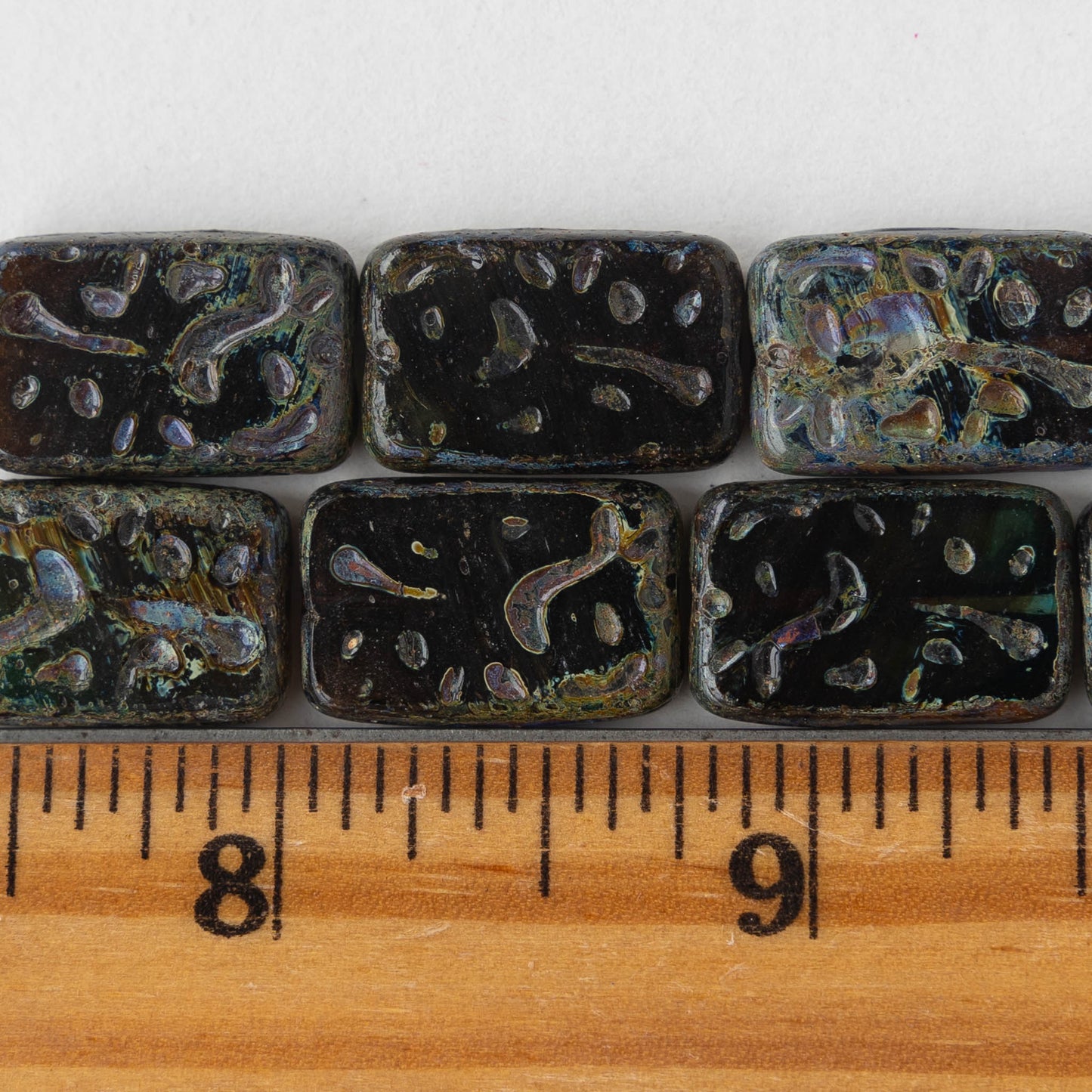 19mm Groovy Rectangle - Opaque Black Picasso - 10 Beads