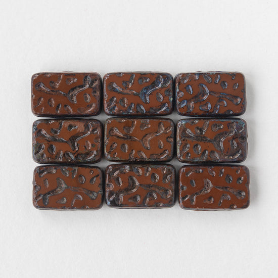 19mm Groovy Rectangle - Opaque Brown - 10 Beads
