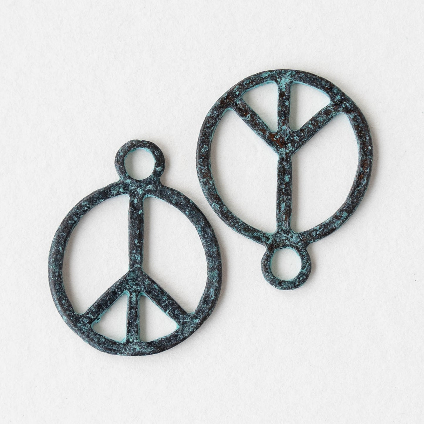 Peace Sign Pendant - Green Patina - 2 or 4