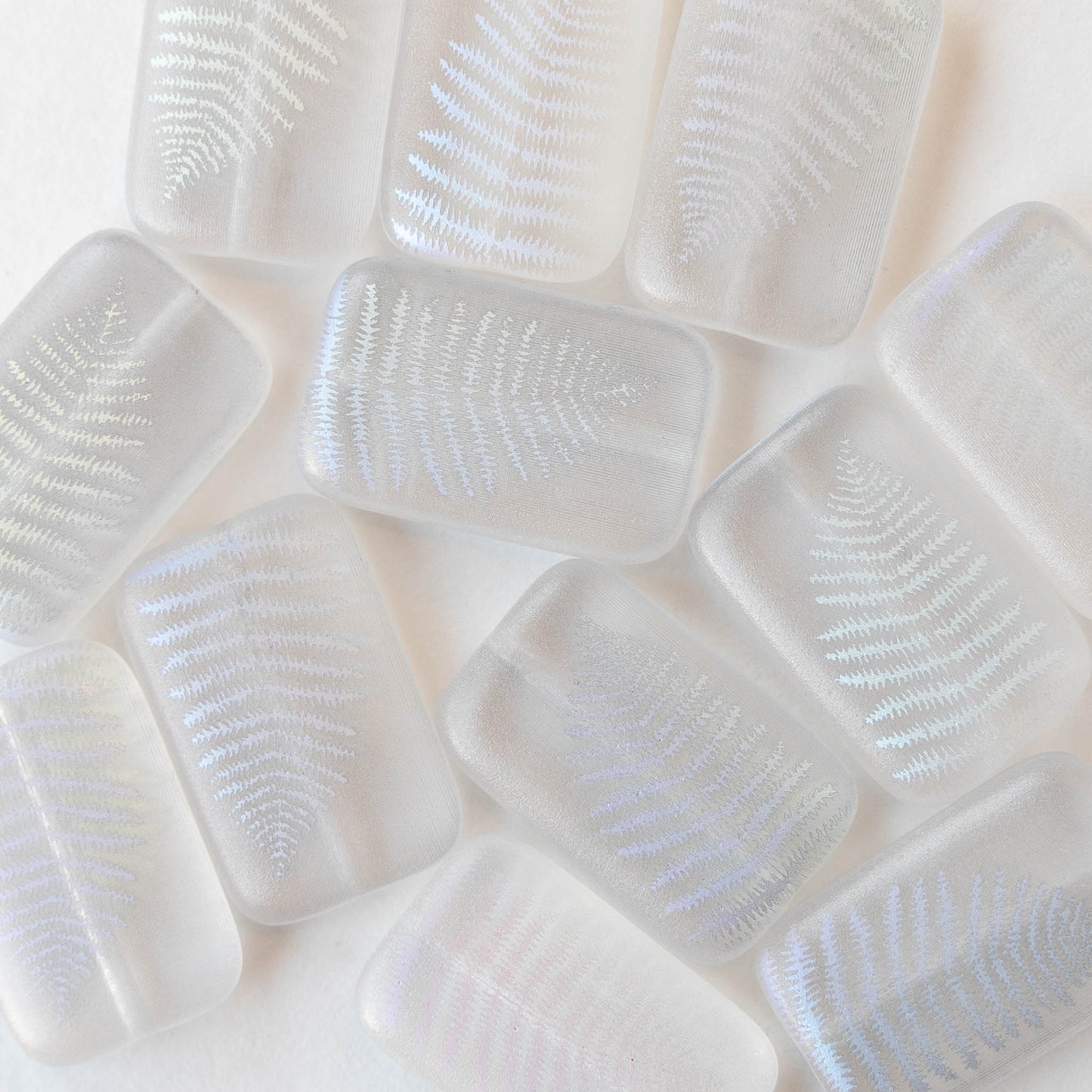 19mm Rectangle Beads - Crystal AB Fern Leaf - 2 or 6  Beads