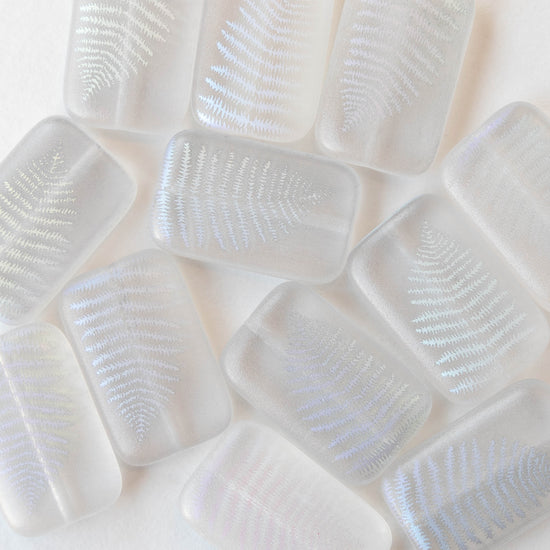 19mm Rectangle Beads - Crystal AB Fern Leaf - 2 or 6  Beads