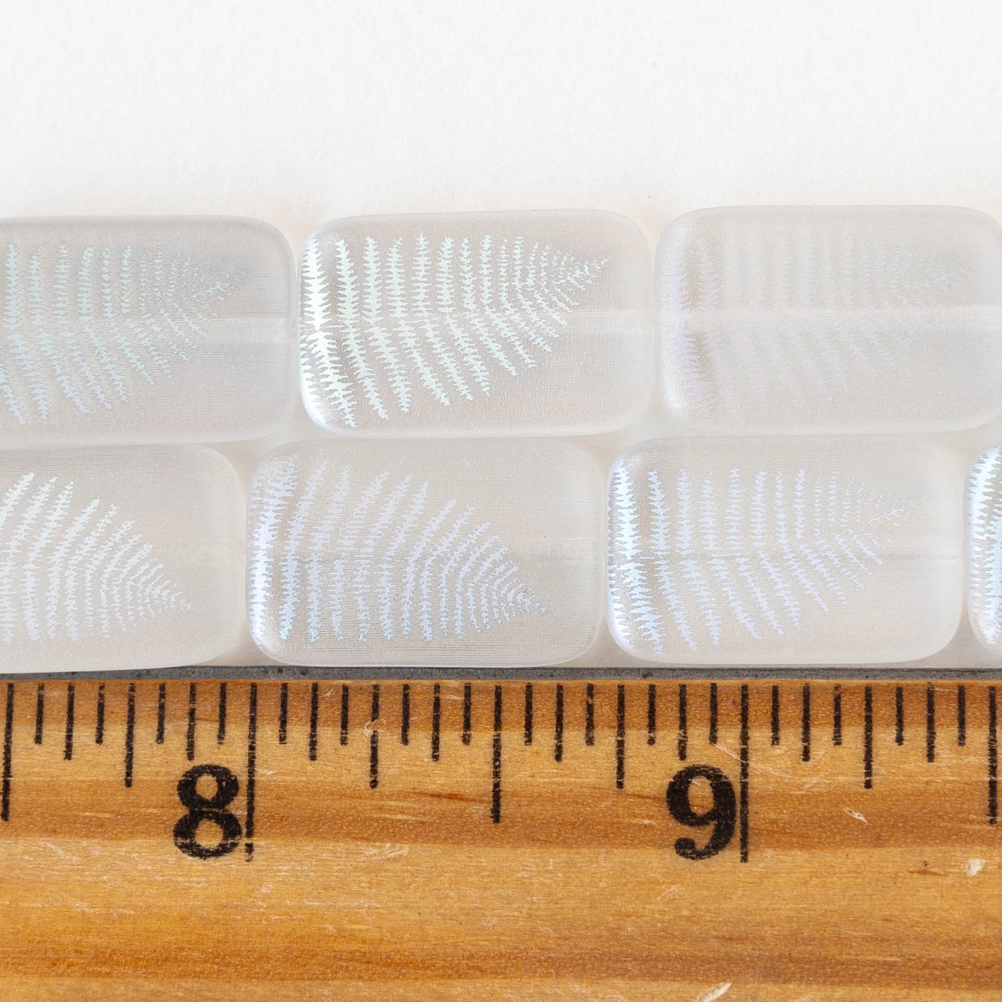 19mm Rectangle Beads - Crystal AB Fern Leaf - 2 or 6  Beads