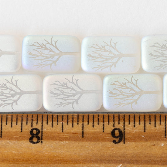 19mm Rectangle Beads - Crystal White AB with Wintry Tree - 2 or 6 Beads