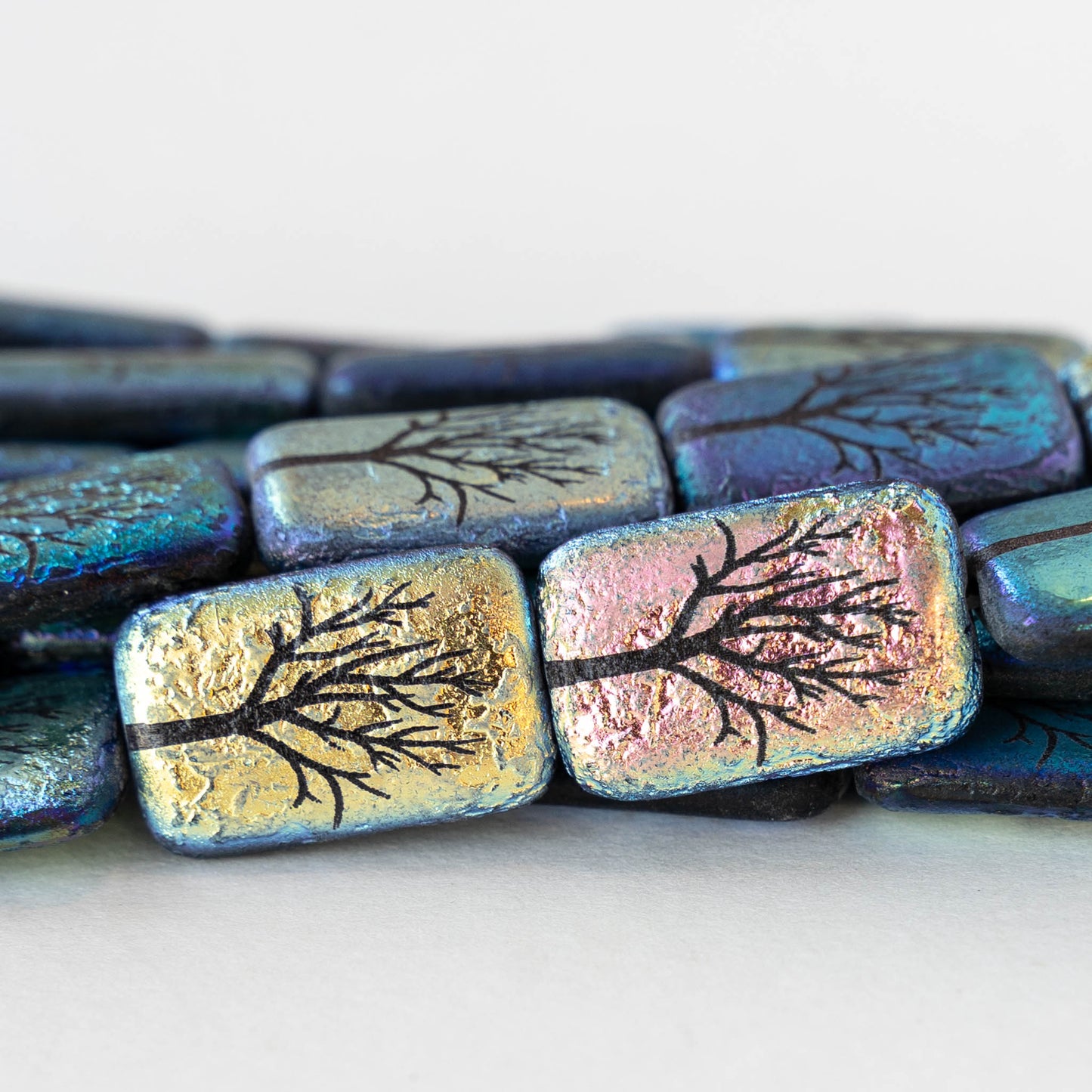 19mm Rectangle Beads - Etched Wintry Tree - 6 Beads