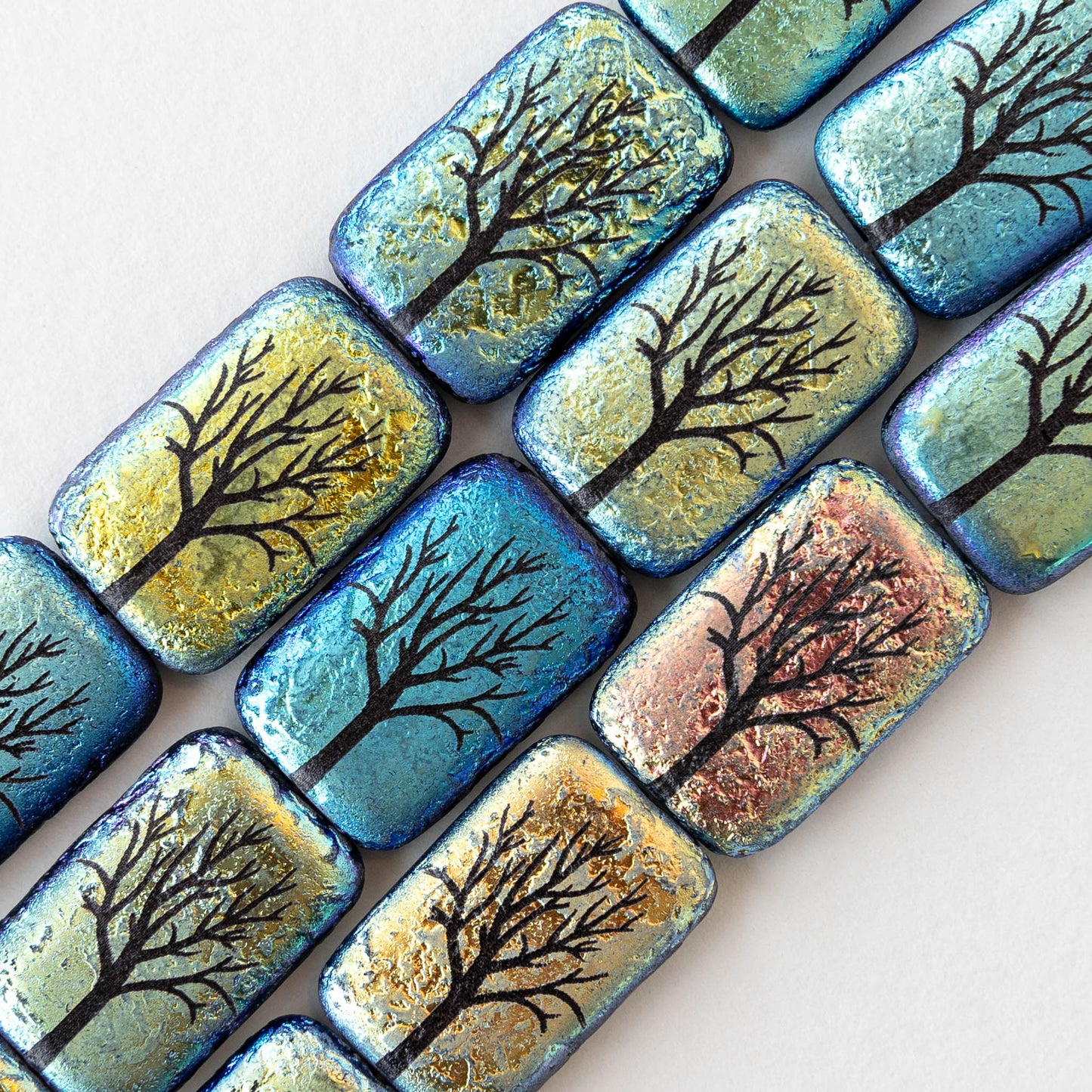 19mm Rectangle Beads - Etched Wintry Tree - 6 Beads