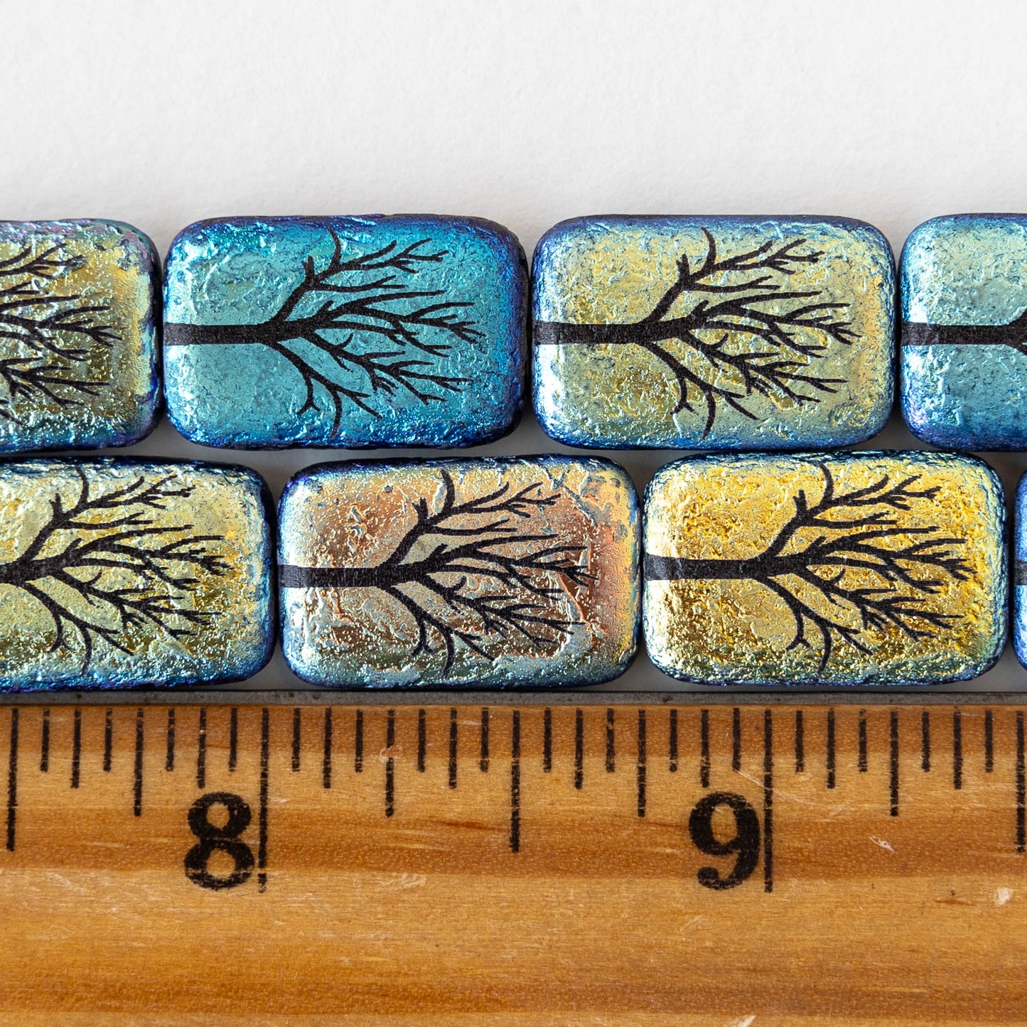 19mm Rectangle Beads - Etched Wintry Tree - 6 Beads