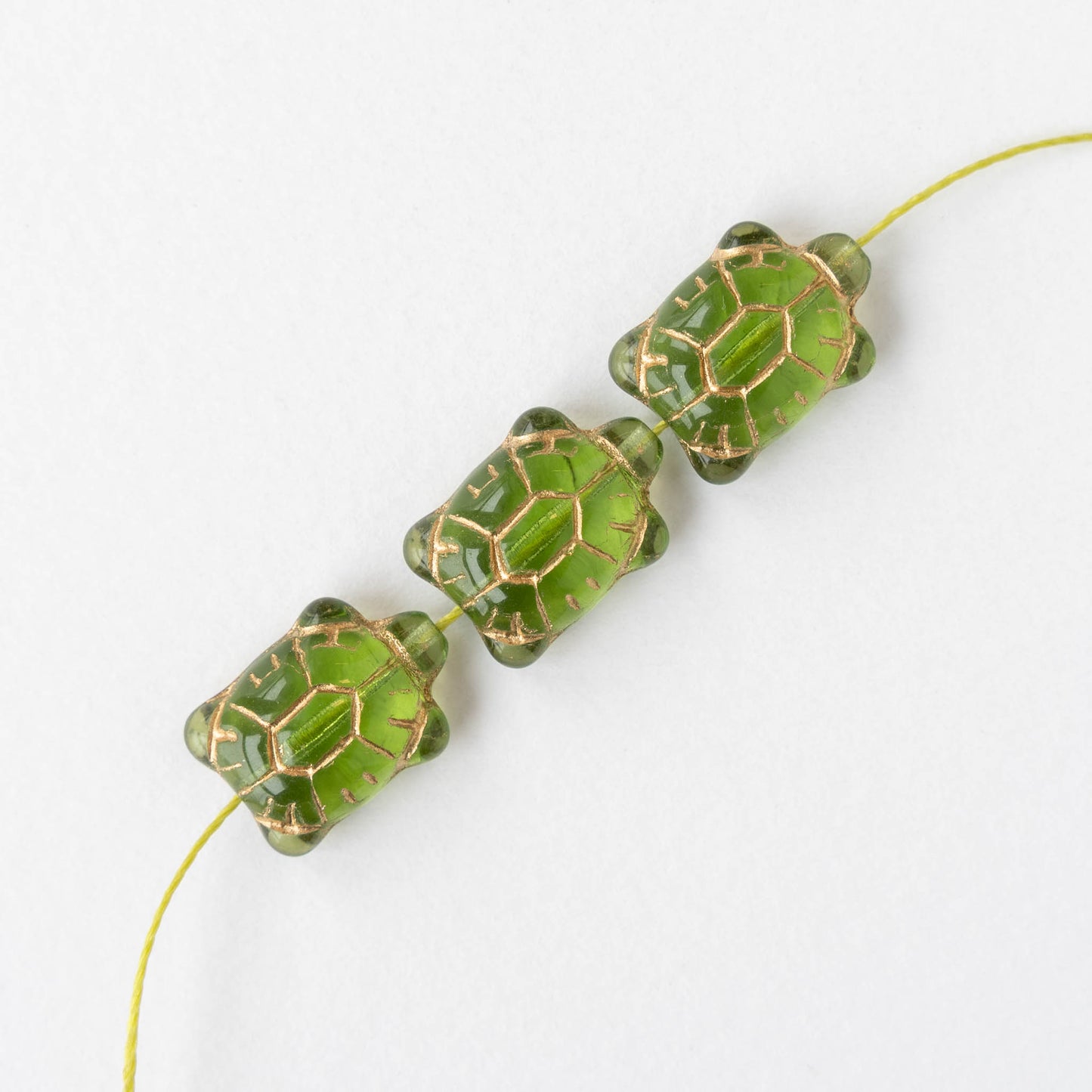 Glass Turtle Beads - Green with Gold Wash  - 4 beads