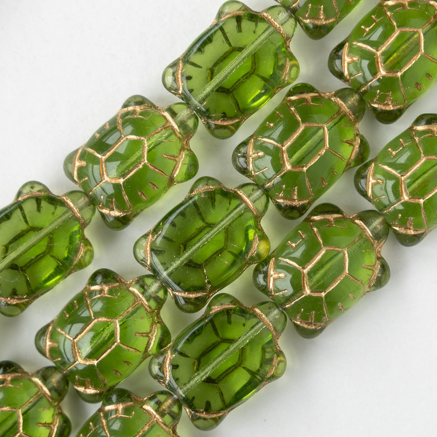 Glass Turtle Beads - Green with Gold Wash  - 4 beads