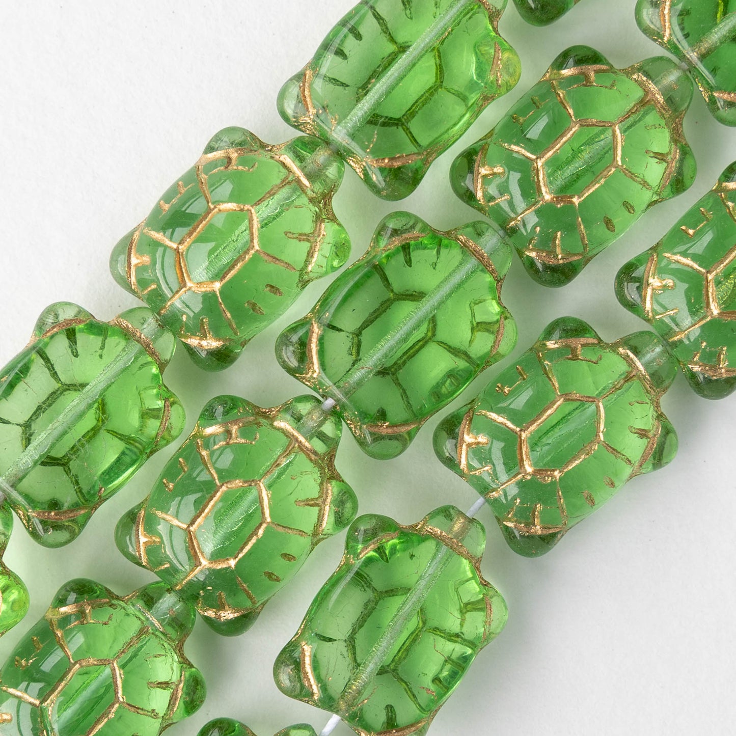 Glass Turtle Beads - Light Green with Gold Wash  - 6 beads
